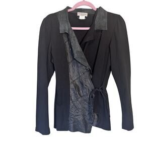Ivan Grundahl Black Cotton Leather Wrap Jacket Women M Lagenlook Artsy Fall